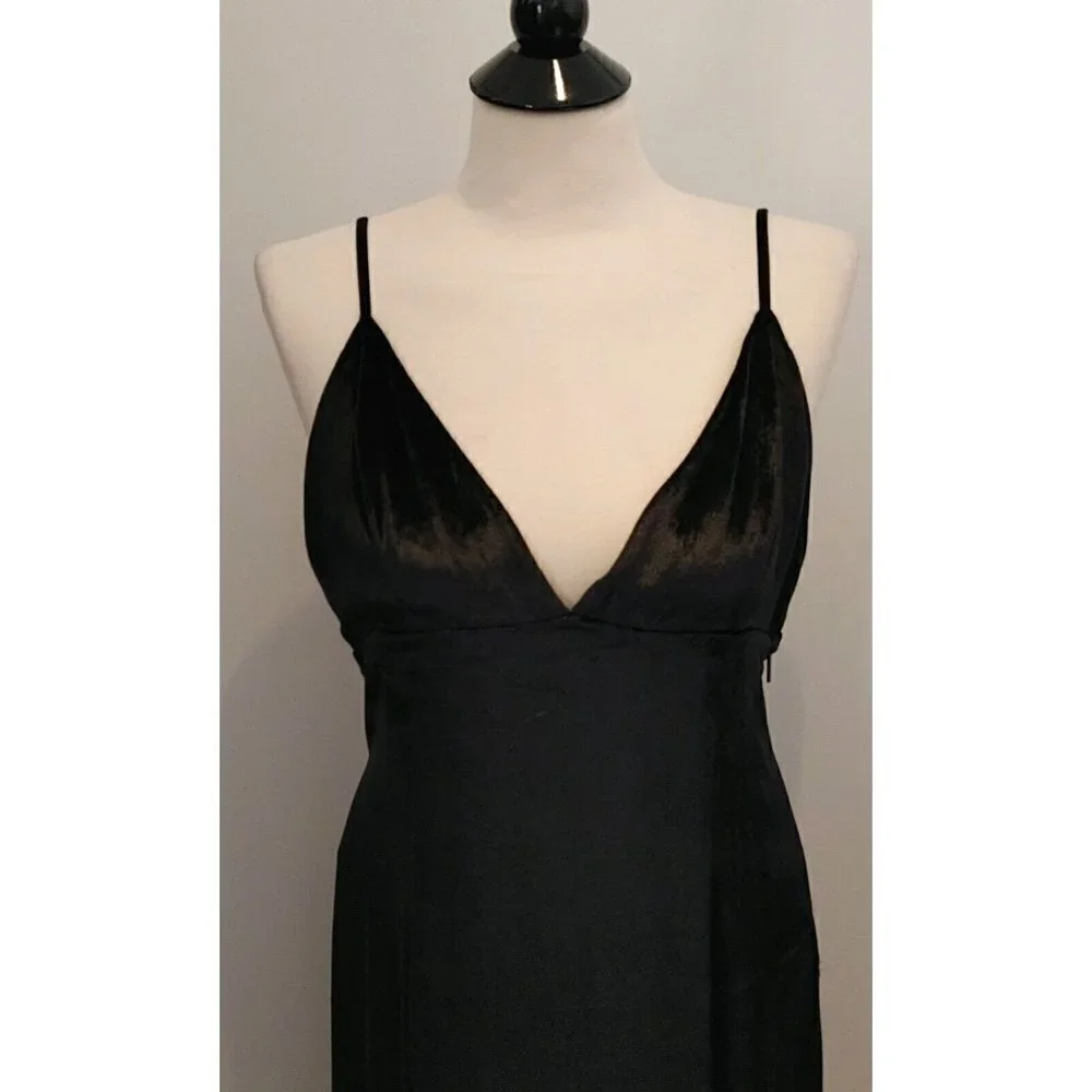 NWT Haute Hippie Black Velvet Maxi Evening Dress Spaghetti Straps Size 8 - Picture 7 of 13